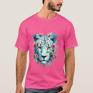 Bloemen Sneeuw Jaguar Fantasy Dier Kunst Witte Pan T-shirt