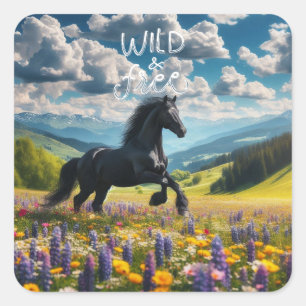 Bloemen/springpaard/hengst Vierkante Sticker