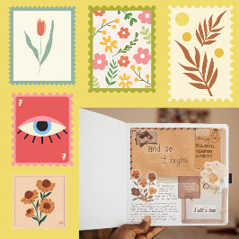 Bloemen stempels plakboek oude letter sticker