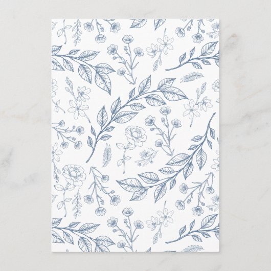 Bloemen Stoffig Blauw Bruiloft Informatiekaartje (Achterkant)