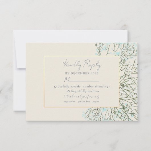 Bloemen Stoffig Blauw Bruiloft RSVP Kaart (Voorkant)