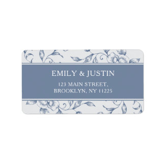 Bloemen Stoffig Blauw Elegant Bruiloft Adres Etiket