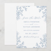  Bloemen Stoffig Blauw Huwelijk Save The Date (Voorkant / Achterkant)