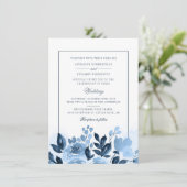 Bloemen Stoffig Blauw Waterverf Blush Bruiloft Kaart (Staand voorkant)