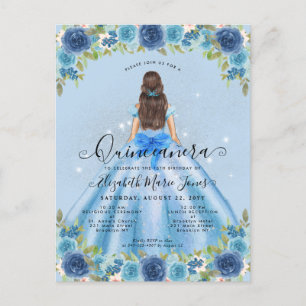 Bloemen Stoffig Blauw Zilver Glam Prinses Quincean Briefkaart
