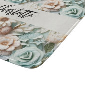 Bloemen stoffige groene crème naam script snijplank (Hoek)