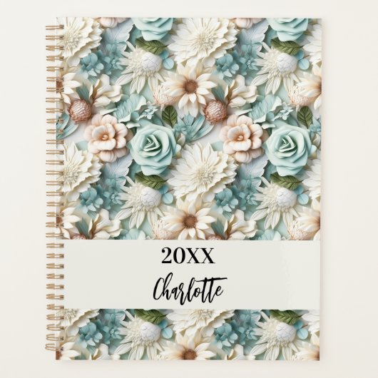 Bloemen stoffige groene crème naamschrift 2026 planner (Voorkant)