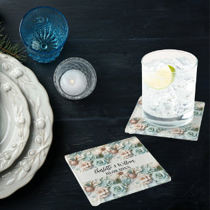 Bloemen stoffige groene crème namen bruiloft glazen onderzetter