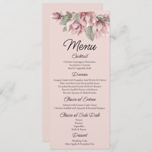 Bloemen, stoffige roos Blush bruiloft Menu (Voorkant / Achterkant)