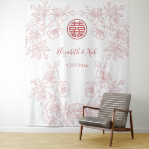Bloemen Stoffige Roze Chinese Bruiloft Achtergrond Wandkleed