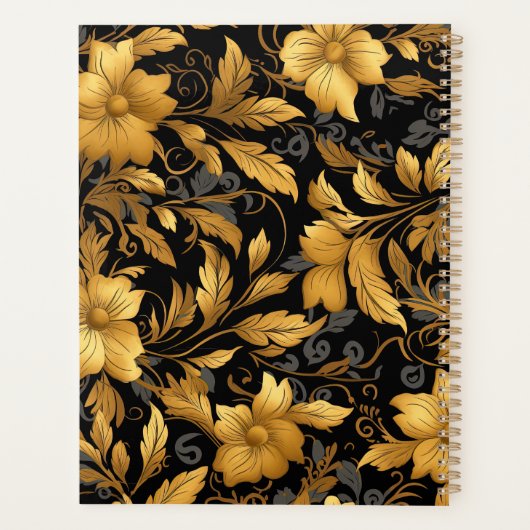 Bloemen stoffige zwart & gouden naamschrift planner (Achterkant)