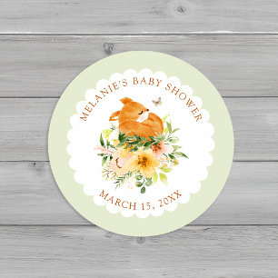 Bloemen Storybook Fox Baby shower Envelope Seals Ronde Sticker
