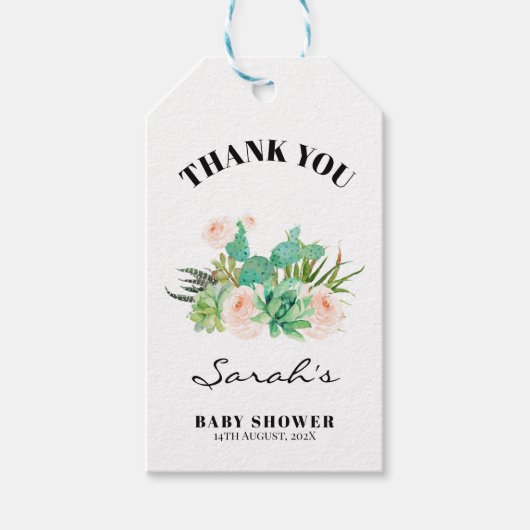 Bloemen Succulent Cactus Fiesta Baby shower Cadeaulabel (Voorkant)