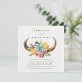 Bloemen Succulent Steer Horns Boho Allure Bruiloft Kaart (Staand voorkant)