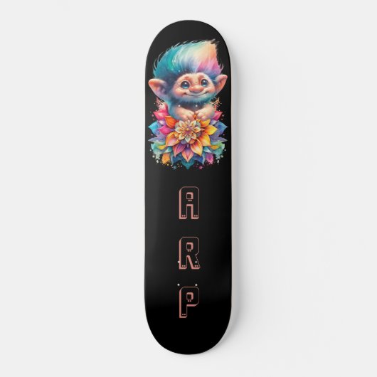 *~* Bloemen Sweet Troll AP89 Neon Regenboog Initia Skateboard (Voorkant)