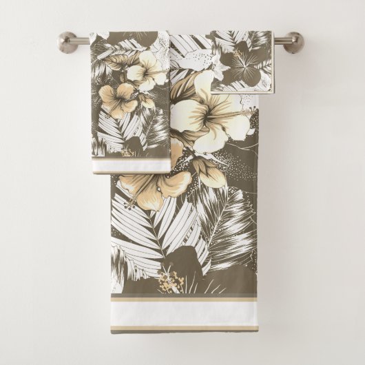Bloemen Taupe, Ivoor, Witte Mengsels Bad Handdoek (Insitu)