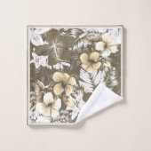 Bloemen Taupe, Ivoor, Witte Mengsels Bad Handdoek (Wasdoekje)