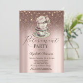 Bloemen Tea Cup, Glitter, String Lights Pensioen Kaart (Staand voorkant)