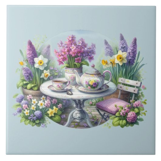 Bloemen Tea Party in de tuin Tegeltje (Voorkant)