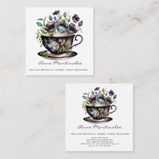 Bloemen Teacup Pansy Square Visitekaartje (Voorkant / Achterkant)