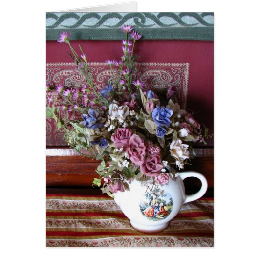  bloemen Teapot Vase, blanco Wenskaart (Voorkant)
