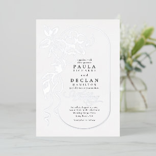 Bloemen Tekenen Elegante Boho Bruiloft Zilver Folie Uitnodiging