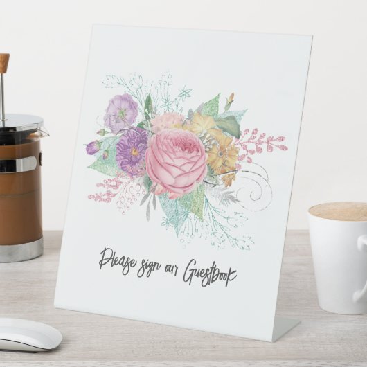 Bloemen tekenen onze gastenboek bruiloft reclamebord met voetstuk (Insitu)