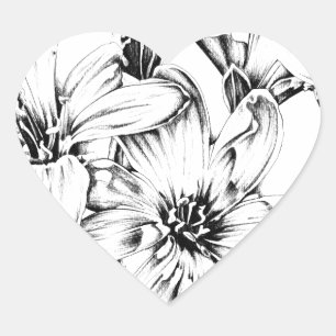 Bloemen tekening schets kunst handgemaakt hart sticker