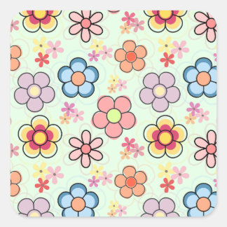 Bloemen tekeningen in delicate kleuren vierkante sticker
