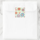 Bloemen tekeningen in delicate kleuren vierkante sticker (Tas)