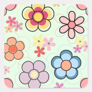 Bloemen tekeningen in delicate kleuren vierkante sticker