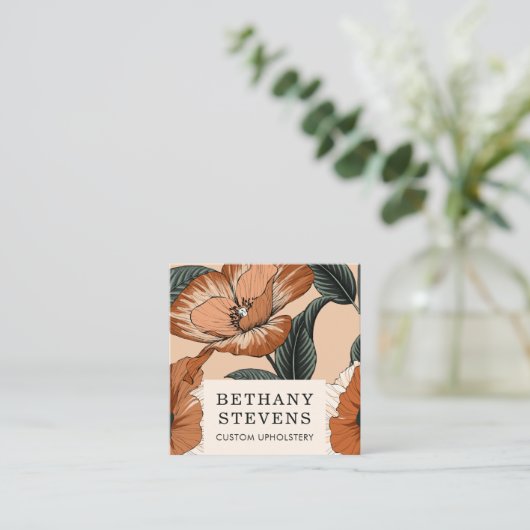 Bloemen Terra Cotta Groene Meubelbekleding Vierkante Visitekaartje (Staand voorkant)