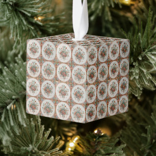 Bloemen Terracotta Tegels Patroon Kerst Kubus Ornament