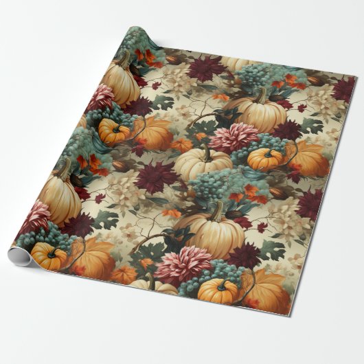 Bloemen Thanksgiving Patroon (8) Cadeaupapier (Uitgerold)