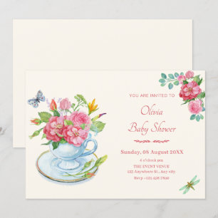 Bloemen theekop baby shower kaart