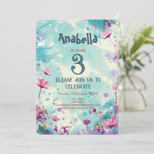 Bloemen Thema I Custom Foto Verjaardagsfeest Kaart (Staand voorkant)