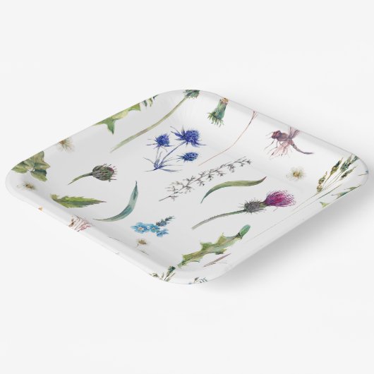 Bloemen Thistle Dragonfly Design Papieren Bordje (Gebogen)