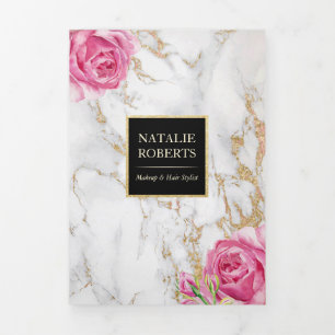  Bloemen Trendy Goud Marmeren Brochure Drieluik Kaart