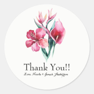 Bloemen Tropisch Boeket Elegant Wedding Favor Ronde Sticker
