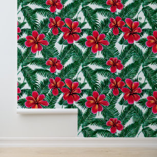 Bloemen tropisch oerwoud hibiscus botanisch behang