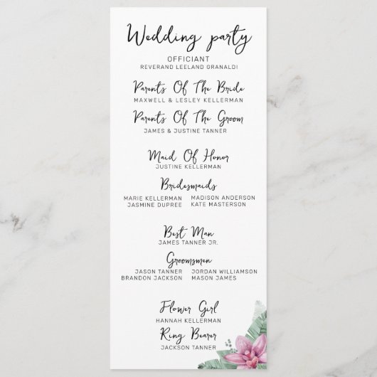 Bloemen Tropische Huwelijksceremonie Programma (Achterkant)