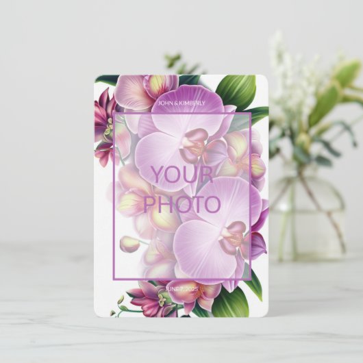 Bloemen Trouwfoto & QR-code Informatiekaartje (Staand voorkant)