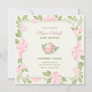 Bloemen trouwring roze groen Baby shower Kaart