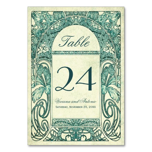 Bloemen Trouwtafel Nummers Turquoise Kaart (Voorkant)