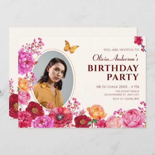 Bloemen tuin bloei lente foto verjaardag kaart (Voorkant / Achterkant)