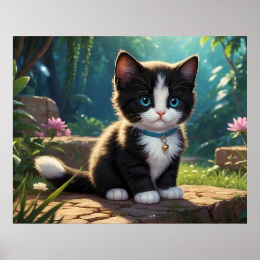 *~* Bloemen Tuin Kitty Kat 5:4 Katachtig Kitten Poster (Voorkant)