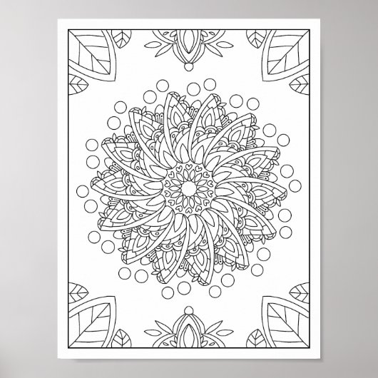 Bloemen Tuin Mandala Kleurplaat Poster (Voorkant)