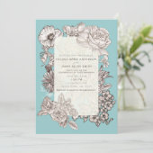 Bloemen Turquoise Blauw Modern Bruiloft Kaart (Staand voorkant)