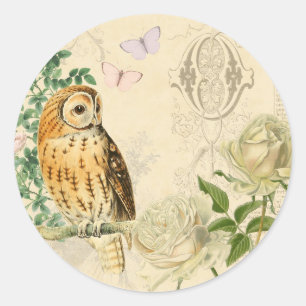 Bloemen uil stickers met mooie rozen