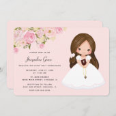 Bloemen uitnodiging voor de Eerste Communie (Voorkant / Achterkant)